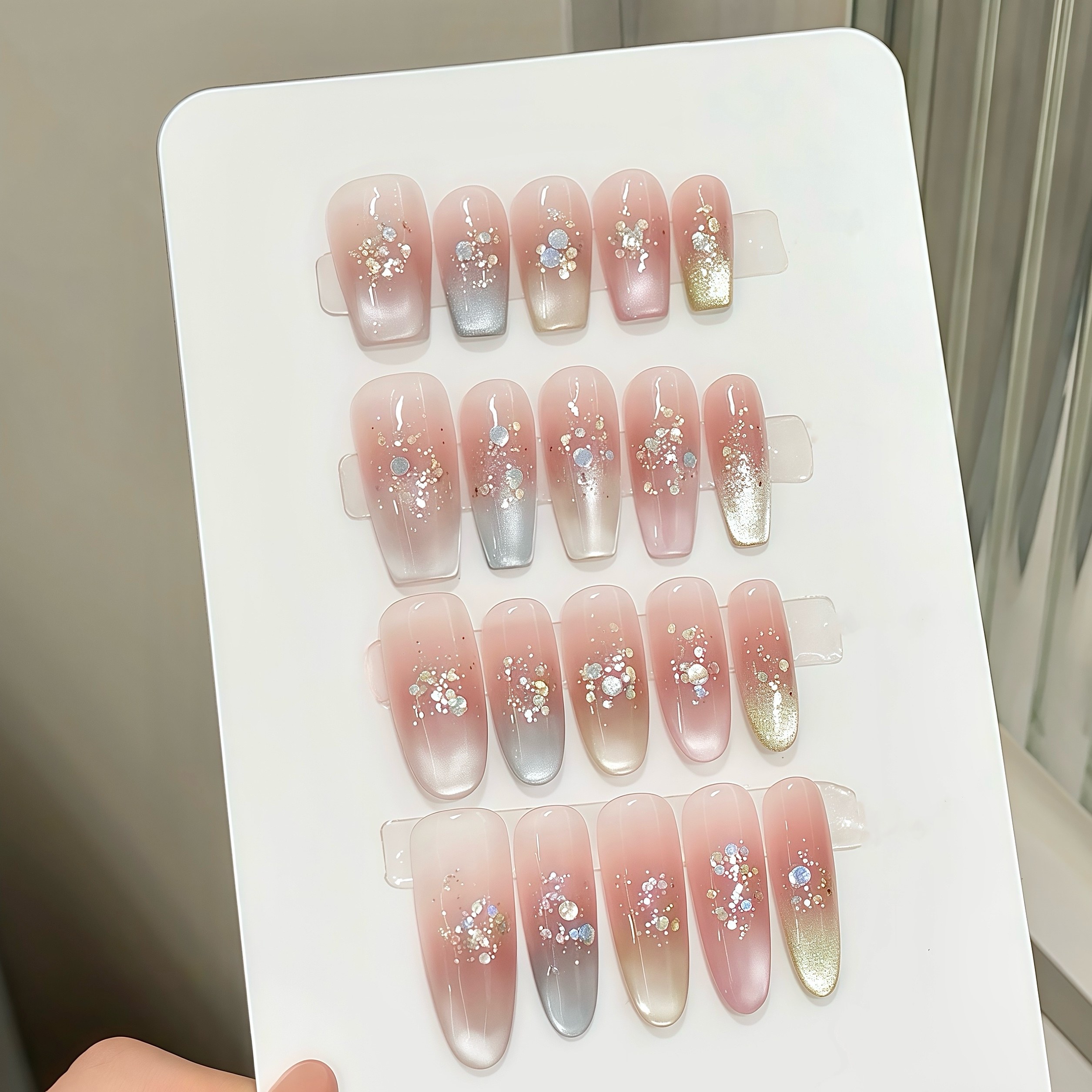 Nail Art Full Cat Eye - Handmade Press on Nails Rainbow Cateye