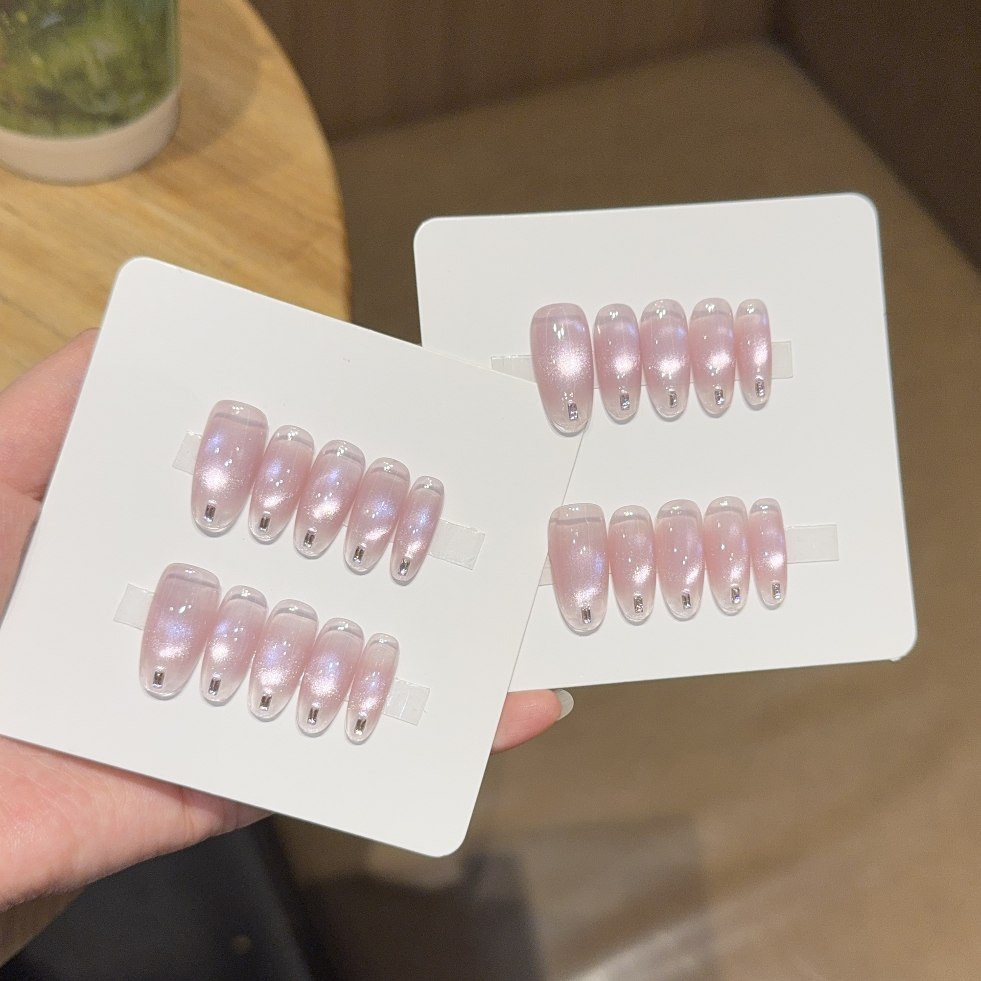 Nail Art Full Cat Eye - 10pcs Handmade Long Oval Press On