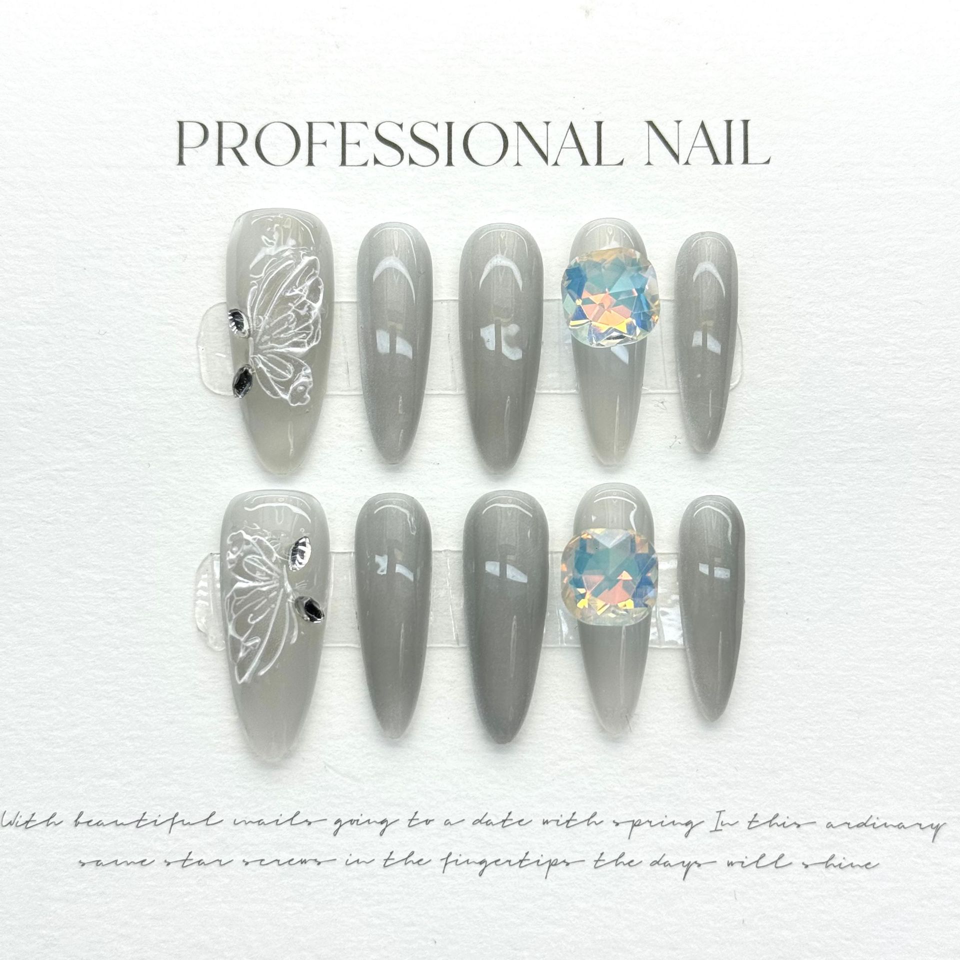 10pcs Long Gray Cat Eye Oval H - Nail Art Full Cat Eye ulasan dan harga