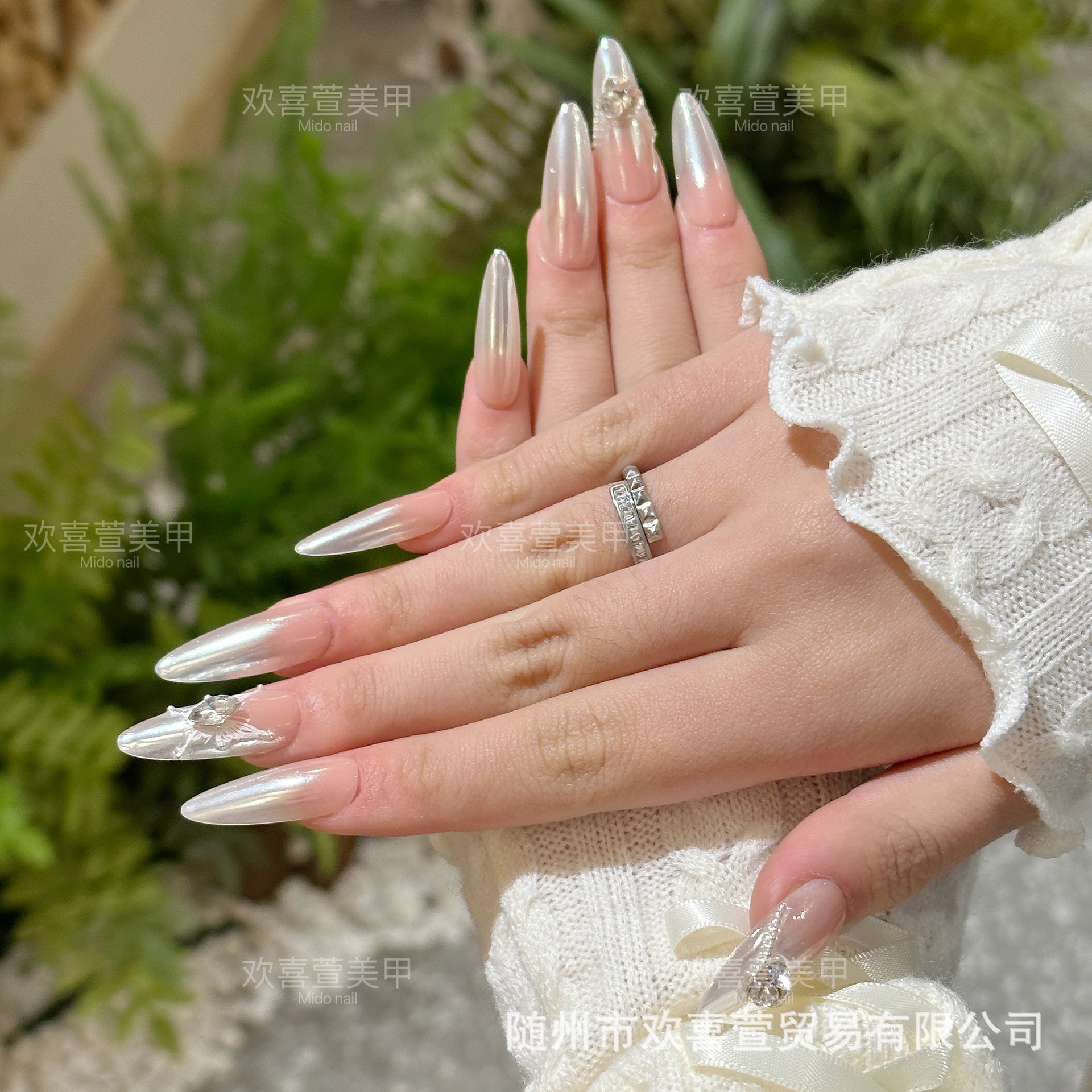 10pcs Long Gray Cat Eye Oval H - Nail Art Full Cat Eye ulasan dan harga