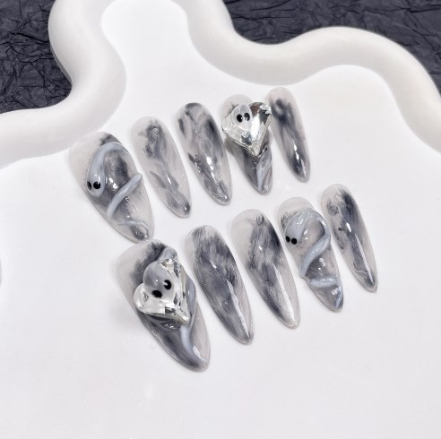 10pcs Long Gray Cat Eye Oval H - Nail Art Full Cat Eye ulasan dan harga