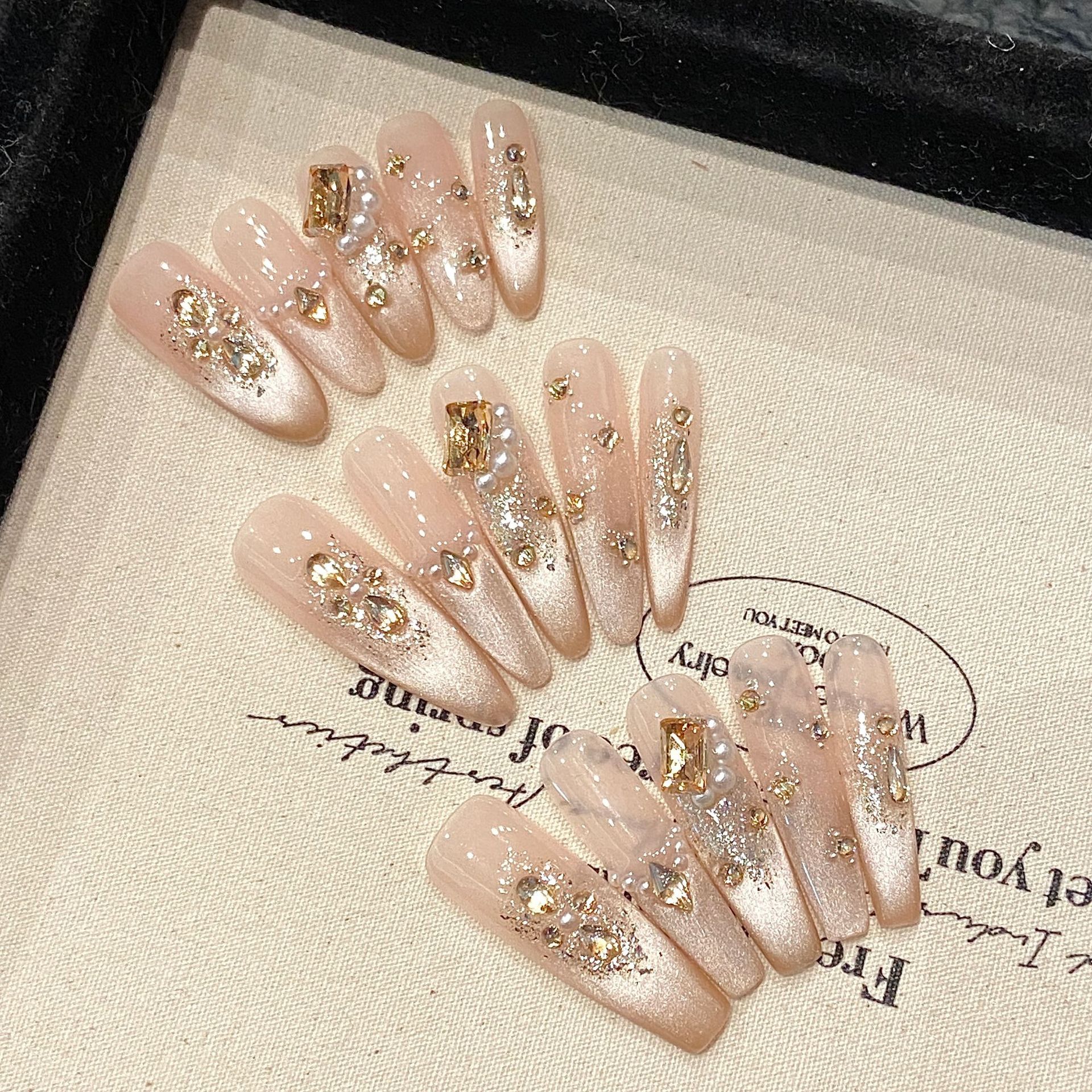 Handmade Nude Press on Nails C - Nail Art Full Cat Eye ulasan dan harga