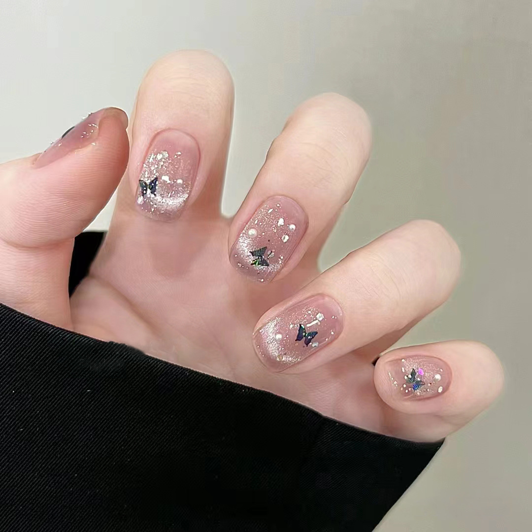 24Pcs French Glitter Press on  - Nail Art Full Cat Eye ulasan dan harga