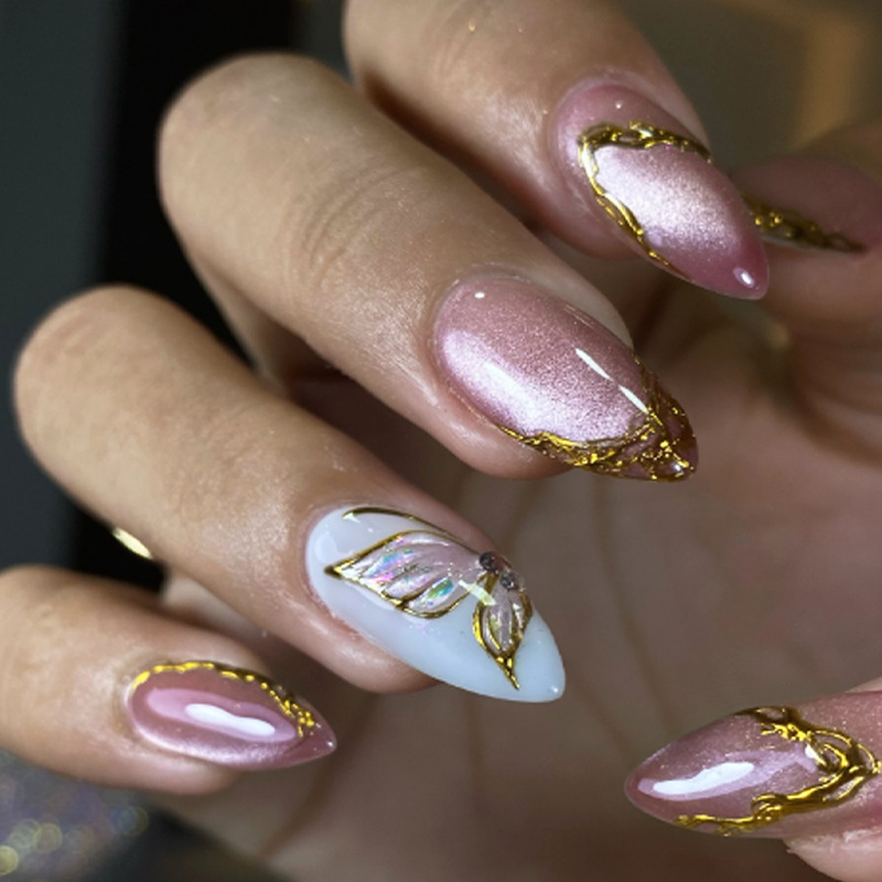 Cat Eye Almond False Nails Gol - Nail Art Full Cat Eye ulasan dan harga
