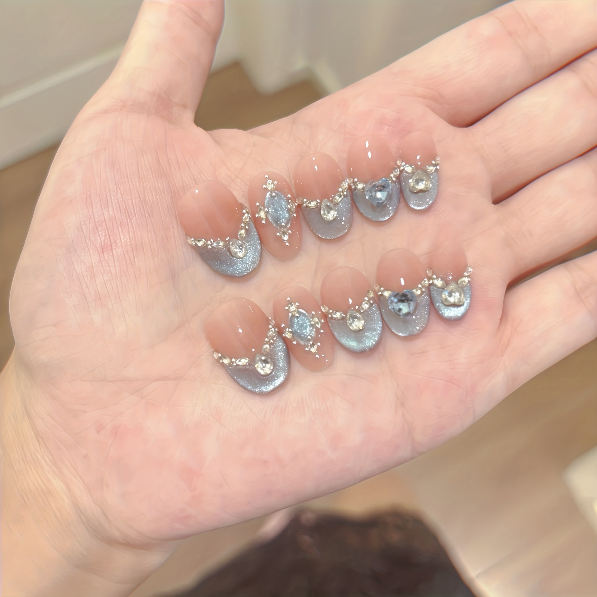 10pcs Handmade Press-on Nail S - Nail Art Full Cat Eye ulasan dan harga