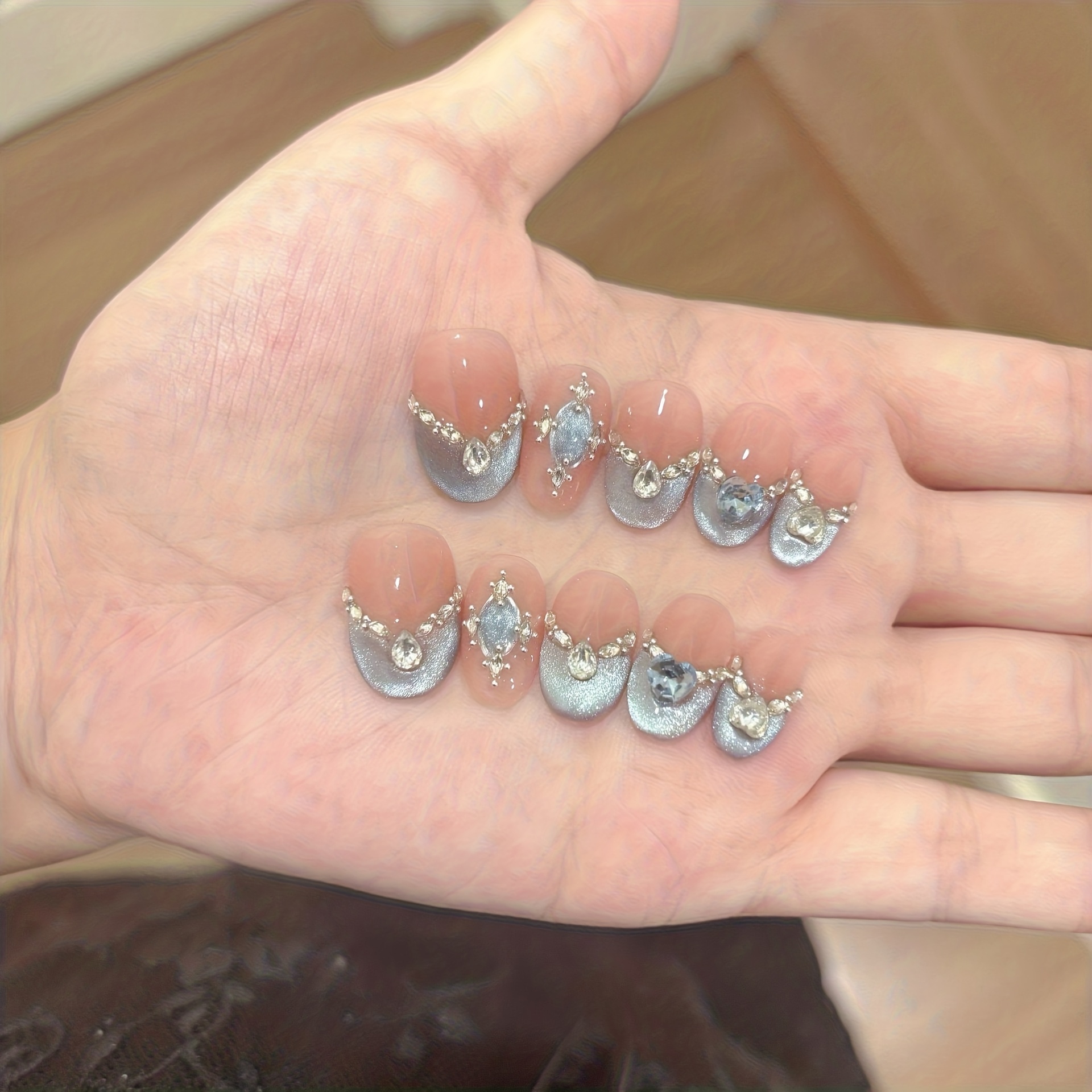 10pcs Handmade Press-on Nail S - Nail Art Full Cat Eye ulasan dan harga