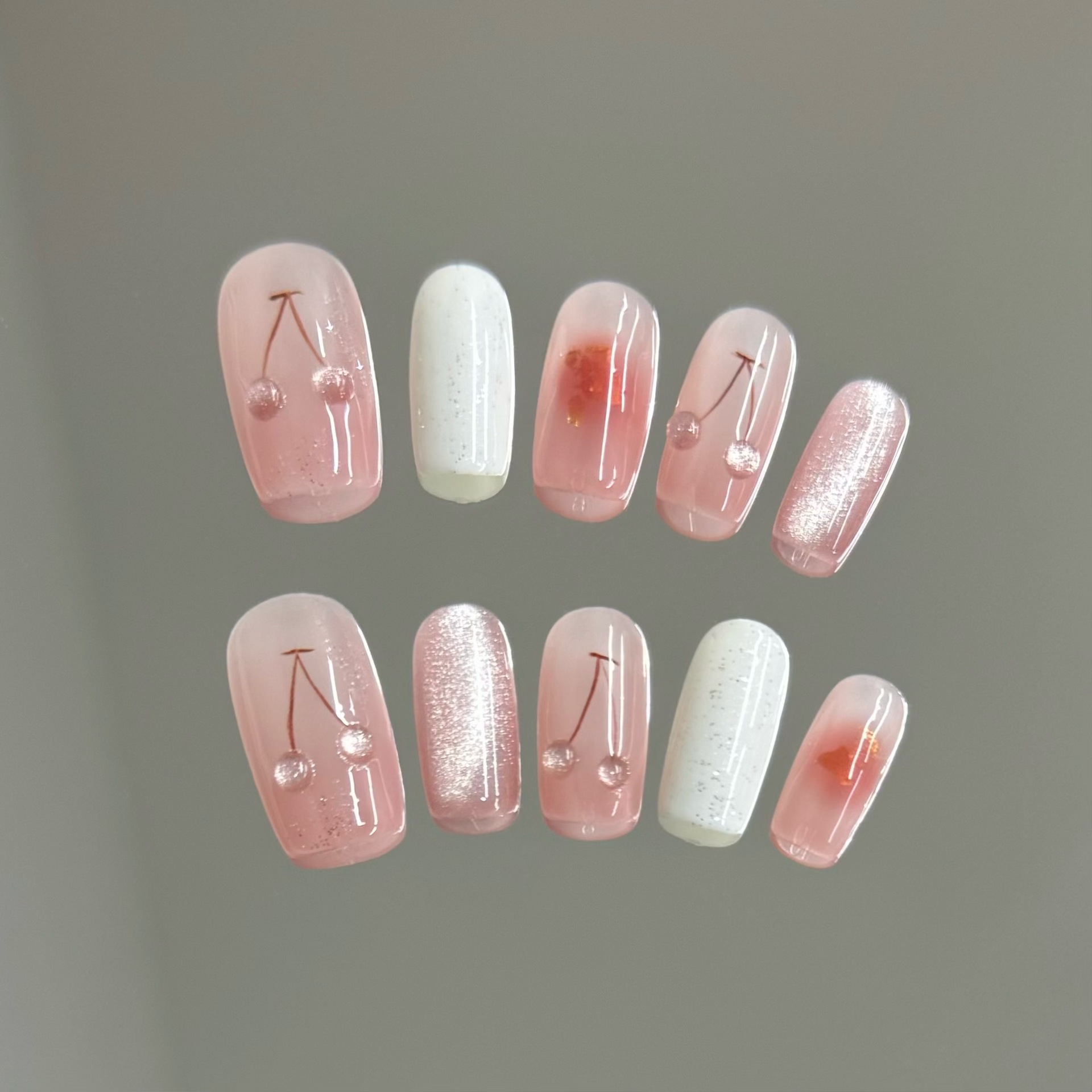 10pcs Pink Cat-Eye Handmade Na - Nail Art Full Cat Eye ulasan dan harga