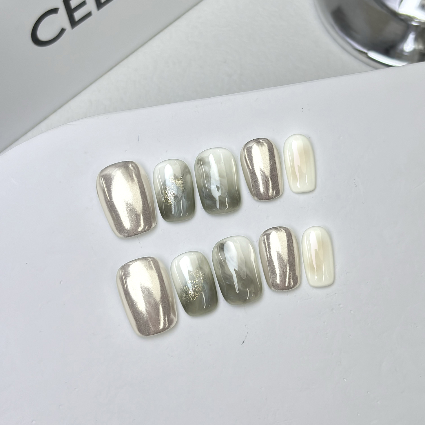 10pcs Short Square Handmade Pr - Nail Art Full Cat Eye ulasan dan harga
