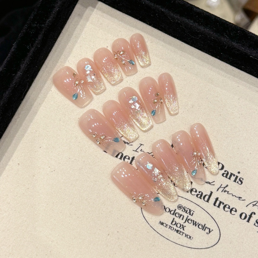 Handmade Nude Press on Nails L - Nail Art Full Cat Eye ulasan dan harga
