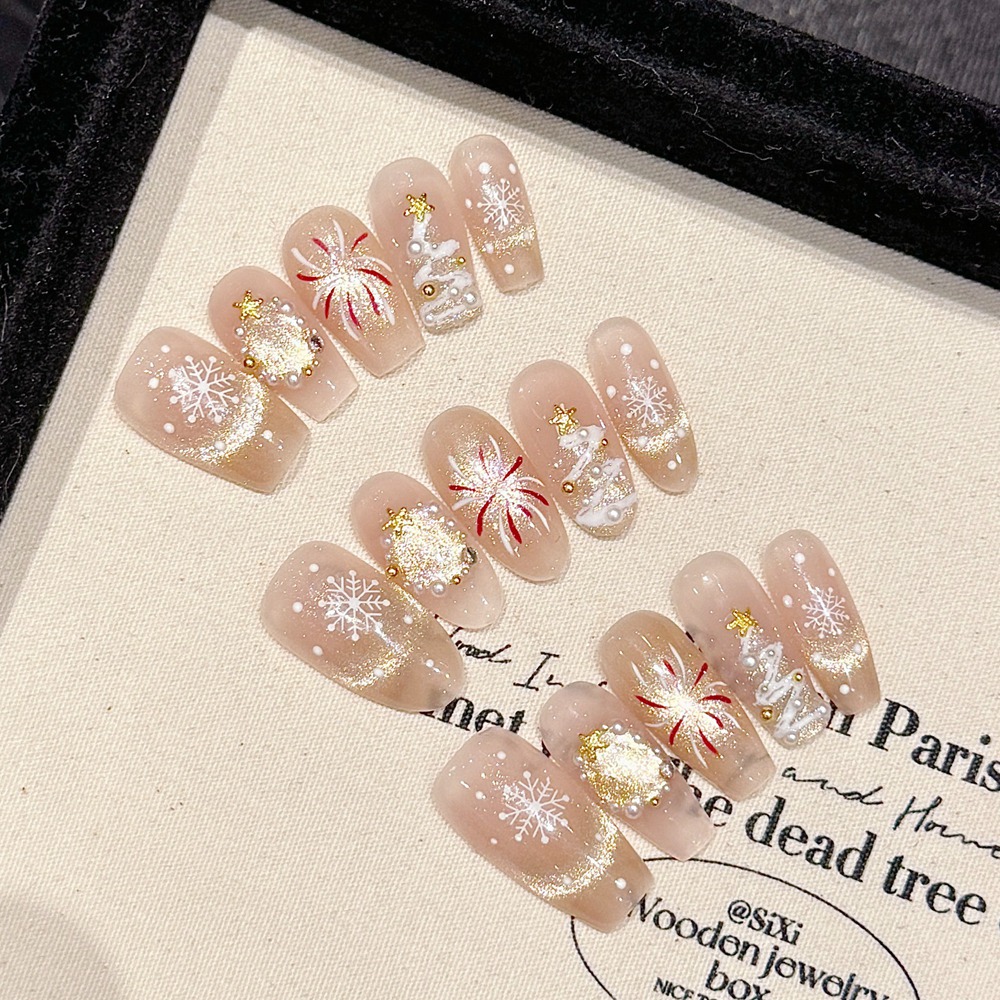 Handmade Nude Press on Nails L - Nail Art Full Cat Eye ulasan dan harga