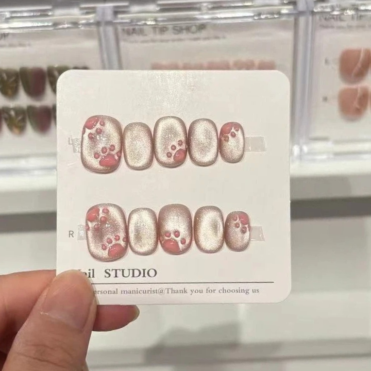 10Pcs Pink Cat Eye Handmade Sh - Nail Art Full Cat Eye ulasan dan harga