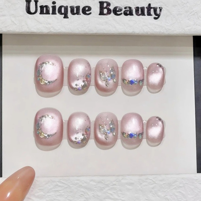 10Pcs Pink Cat Eye Handmade Sh - Nail Art Full Cat Eye ulasan dan harga